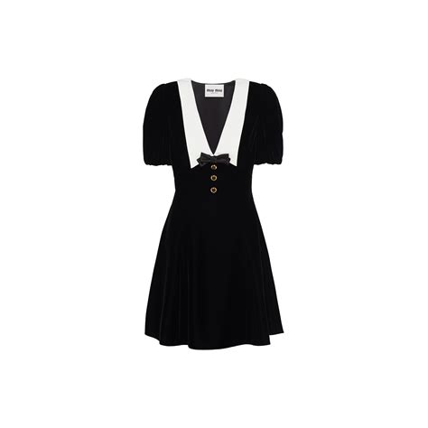 Velvet Mini Dress Blackwhite Miu Miu