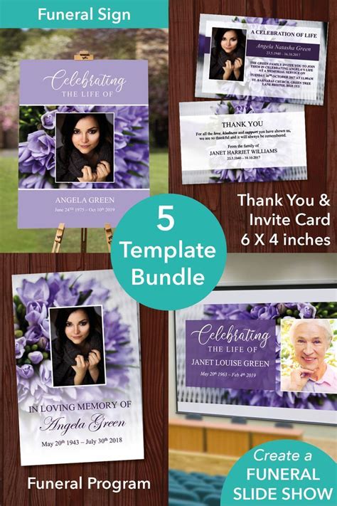 4 Page Purple Bouquet Program Sign Slide Show Thank You And Invite