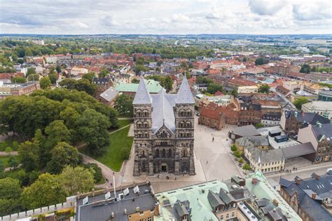 Sweden Scania Lund Aerial View Of Lund Cathedral And Adjacent Park