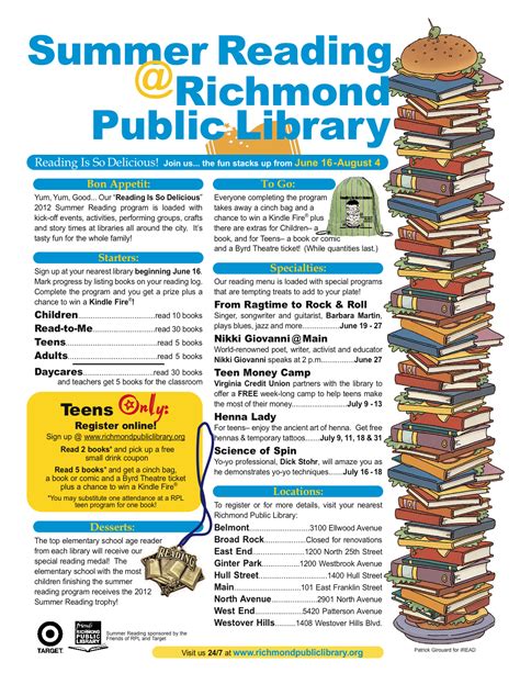 Richmond Public Library Staff Picks Summer Reading Program Reading