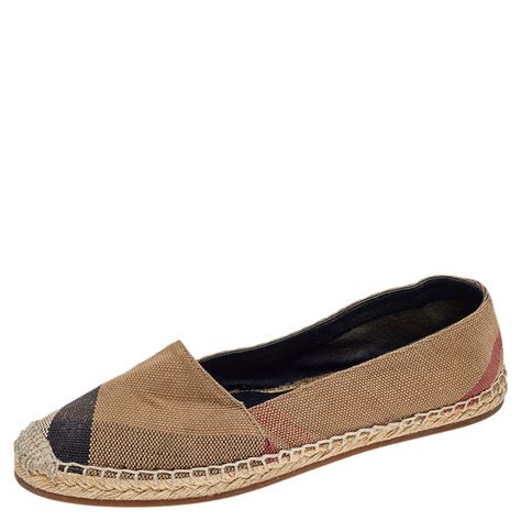 Burberry Beige Hodgeson Check Canvas Flat Espadrille Size 355 Burberry