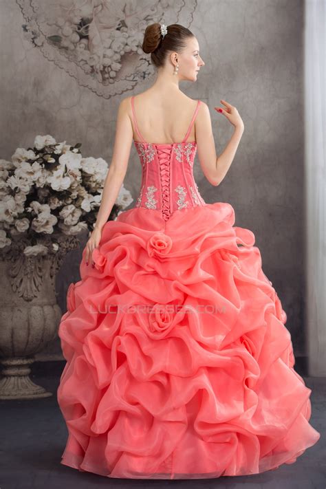 Ball Gown Satin Lace Organza Spaghetti Straps Princess Promformal