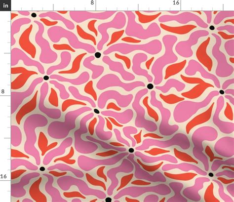 Retro Pink And Orange Floral Fabric Spoonflower