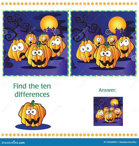 Halloween Spot The Difference Game For Kids Cartoon Vector