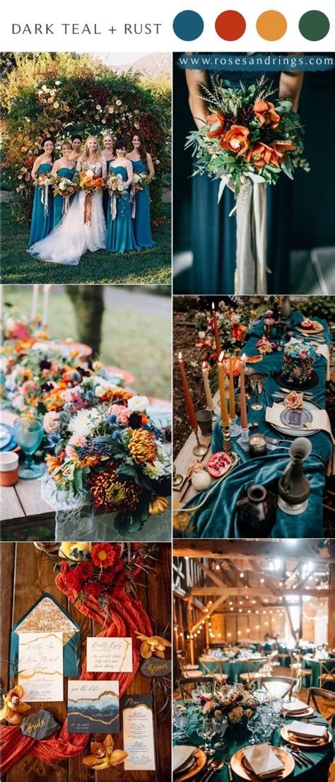 Dark Teal And Rust Fall Wedding Color Ideas For