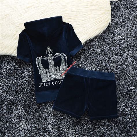 Juicy Couture Studded Crown Velour Tracksuit 609 2pcs Women Suits Navy