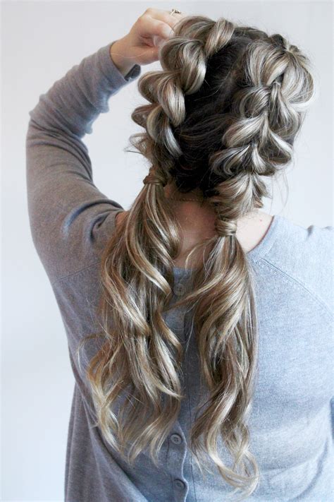Braids (also referred to as plaits) are a complex hairstyle formed by interlacing three or more strands of hair. Jumbo Pull Through Braid Pigtails Tutorial | Cool braid ...