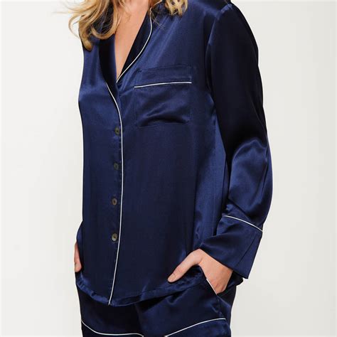 Navy Short Silk Pyjama Set By Silk And Grey