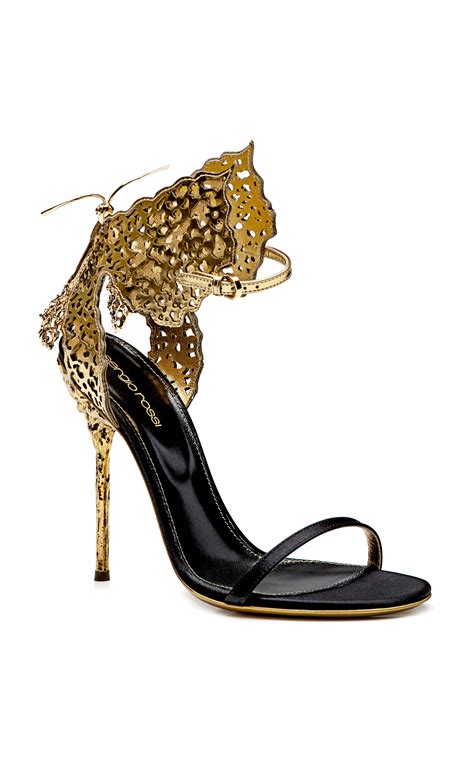 Lyst Sergio Rossi Butterfly Cutout Satin And Metallic Leather Sandals In Metallic