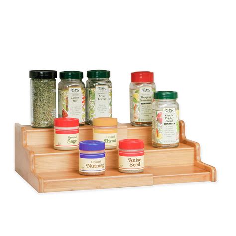 Seville Classics 3 Tier Expandable Bamboo Spice Rack Step Shelf Cabinet