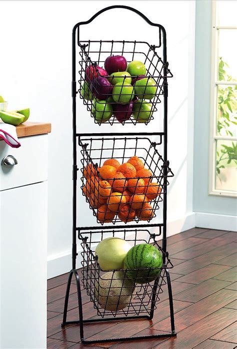 2 Tier Fruitvegetable Rack Kitchen Storage Stand Black Metal