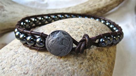 Mens Leather And Bead Bracelet