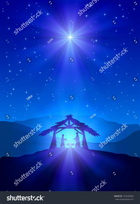 Christian Christmas Night With Shining Star And Jesus Illustration