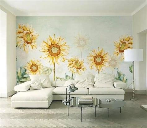 3d Sunflowers E12 Removable Wallpaper Self Adhesive Wallpaper Etsy In 2020 Wall Murals Diy