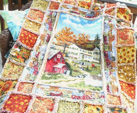 Fall Rag Lap Quilt Country Autumn Throw Quilt Harvest Leaves Etsy