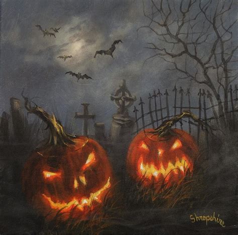 Halloween On Cemetery Hill Painting By Tom Shropshire