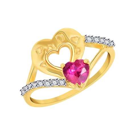 VK Jewels Ruby July Birthstone Heart Gold And Rhodium Plated Alloy Ring For Women Girls Made