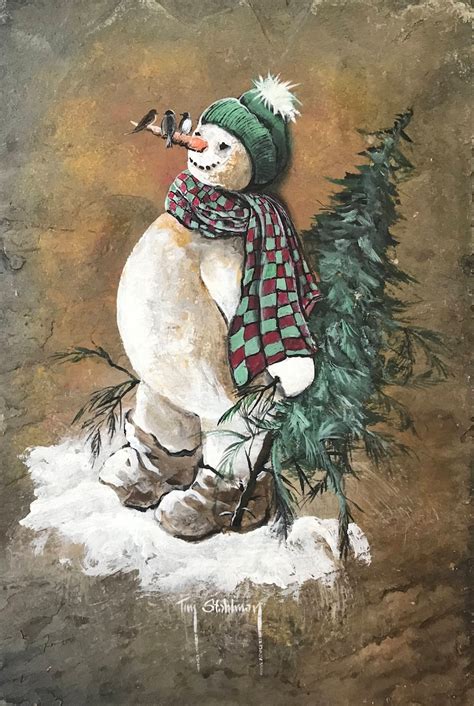 Slate Wall Hanging Folk Art Snowman With Christmas Tree Etsy