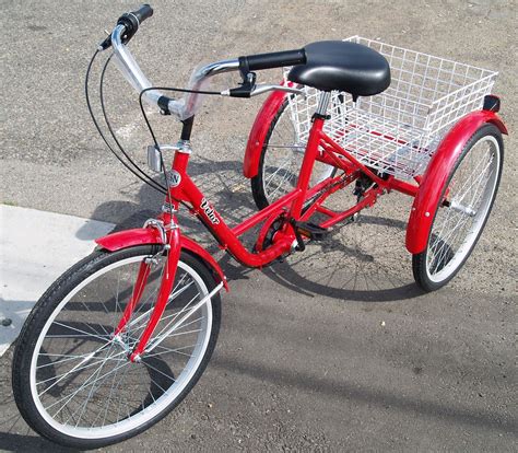 New 3 Wheel Adult 24 Tricycle 6 Speed Bicycle Trike Red White Blue