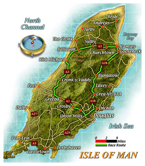 Large Road Map Of Isle Of Man With Cities Isle Of Man Europe