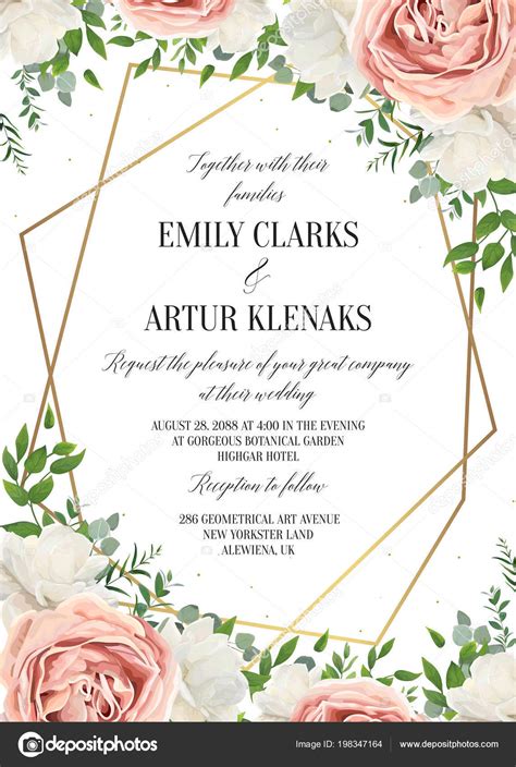 Wedding Floral Invite Invtation Card Design Watercolor Blush Pink Rose ...
