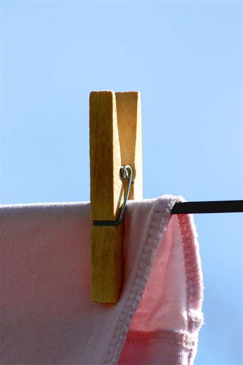 Wooden Clothespin Holding Drying Laundry On Clothesline Picture Free