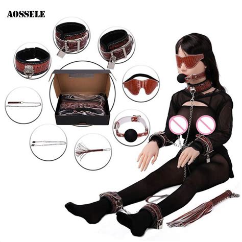 leather mouth gag ball eye mask whip nipple clamps hand cuffs set fetish bdsm bondage slave