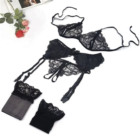 4pcs Sexy Erotic Lingerie Women Bra And Panty Garters See Through Lingerie Sets Sexy Womens