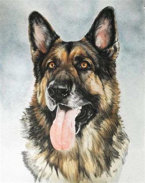 Surprised Colorful German Shepherd With Open Mouth Tattoo Design