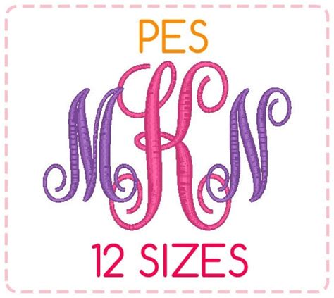 12 Sizes Pes Format Vine Monogram Font Embroidery Designs