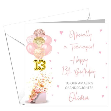 Cute Personalised 13th Birthday Card Daughter Granddaughter Etsy Uk
