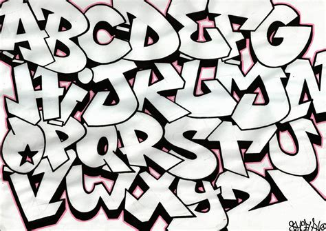Desain font yang menarik dengan menggabungkan gambar kecil di luar dari setiap huruf. Abjad Graffiti A-Z