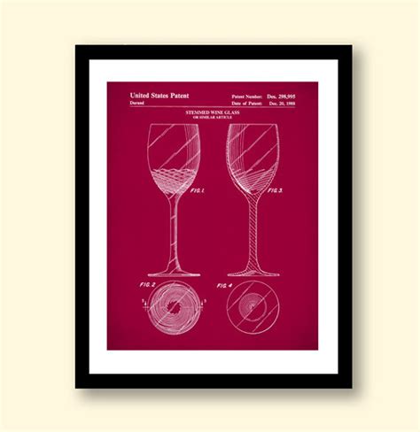 Patent Print Wine Glass Patent Wine Glass Art Wine Glass Etsy