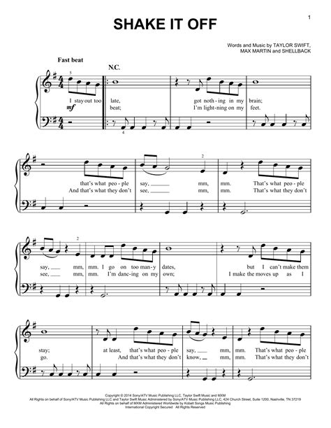 Shake It Off Sheet Music Taylor Swift Very Easy Piano