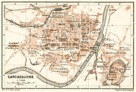 Old Map Of Carcassonne In 1902 Buy Vintage Map Replica Poster Print Or