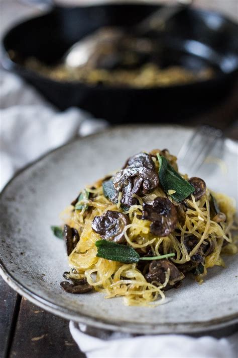 Roasted Spaghetti Squash With Mushrooms Garlic And Sage