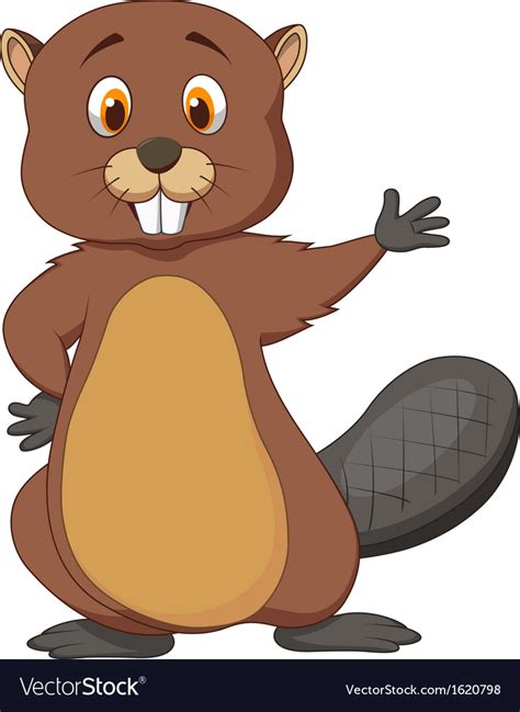 Cute Beaver Cartoon Waving Royalty Free Vector Image