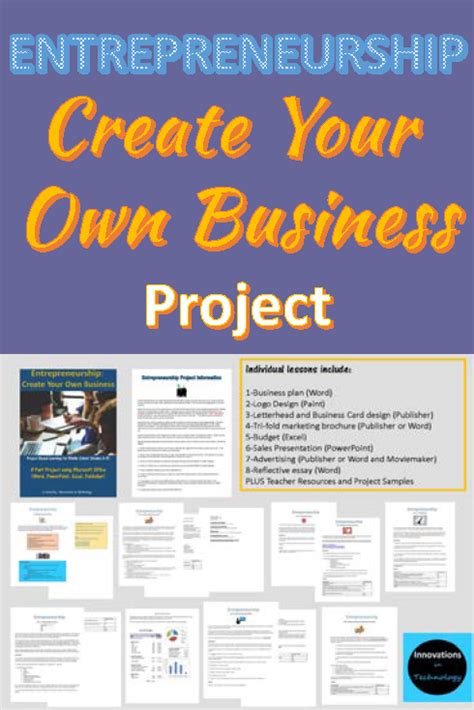 Entrepreneurship Create Your Own Business Project For Middle School