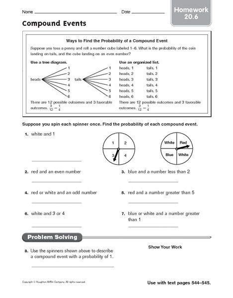 Compound Probability Worksheets 7th Grade Pound Events Homework 20 6