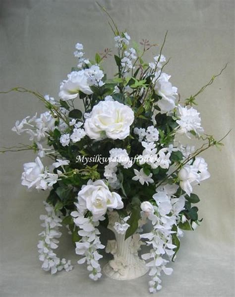 Tall Wedding Arrangement White Roses Wisteria Silk Flower