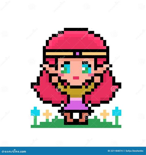 Cute Pixel Anime Elf Girl Fantasy Character Stock Vector