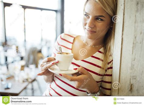 Portrait Of A Beautiful Woman Drinking Coffee Stock Photo Image Of