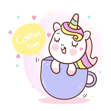 Premium Vector Cute Unicorn In Cup Coffee Time Illustration