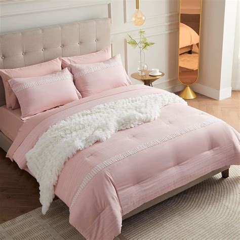 Pillowcases And Shams Pink Bedding Set With Comforters Bedsure Pink Comforter Set Queen 8 Pieces