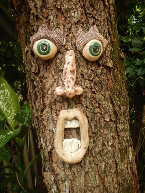 Wtf Tree Face Tree Faces Recycled Garden Art Fairy Garden Diy