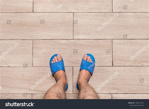 Mens Bare Feet Blue Home Slippers Stock Photo 1959414781 Shutterstock