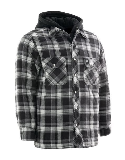 Grey Plaid Hooded Quilted Flannel Shirt Jacket Hi Vis Safety