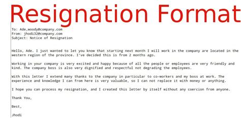resignation email format ~ samples business letters