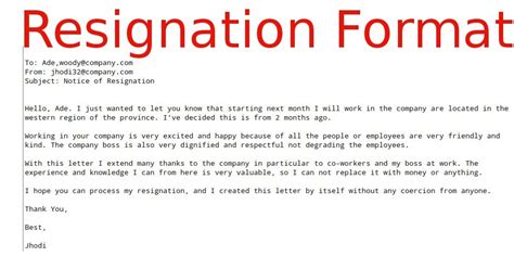 So during the recruiting time, they will tell the employees about notice. resignation email format ~ samples business letters