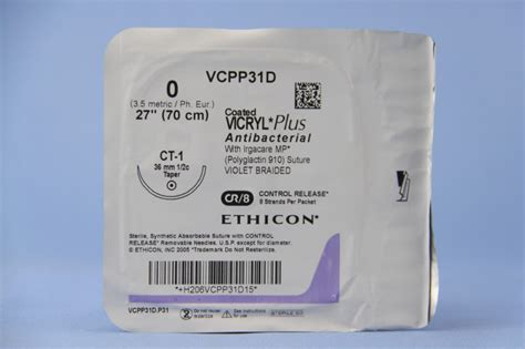 Ethicon Suture Vcpp31d Sd 0 Vicryl Plus Antibacterial Violet 8 X
